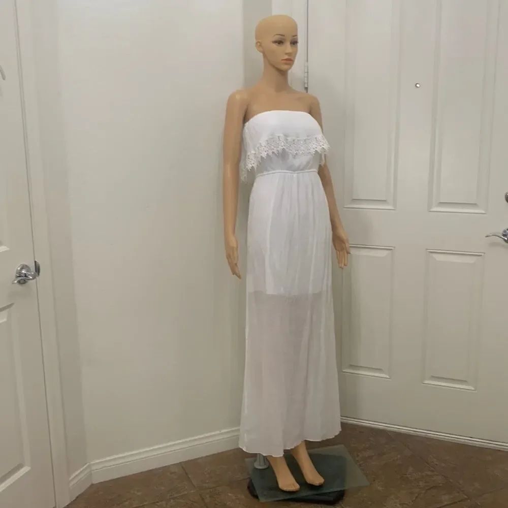 Tricia Medium White Strapless Summer Dress Coverup